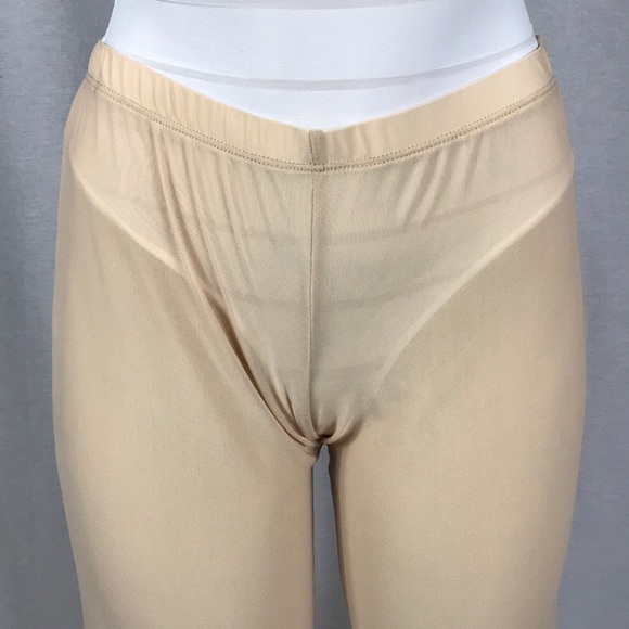 Women’s Beige Mesh Pants With Elastic Waist Size Large Made In USA - Picture 2 of 3